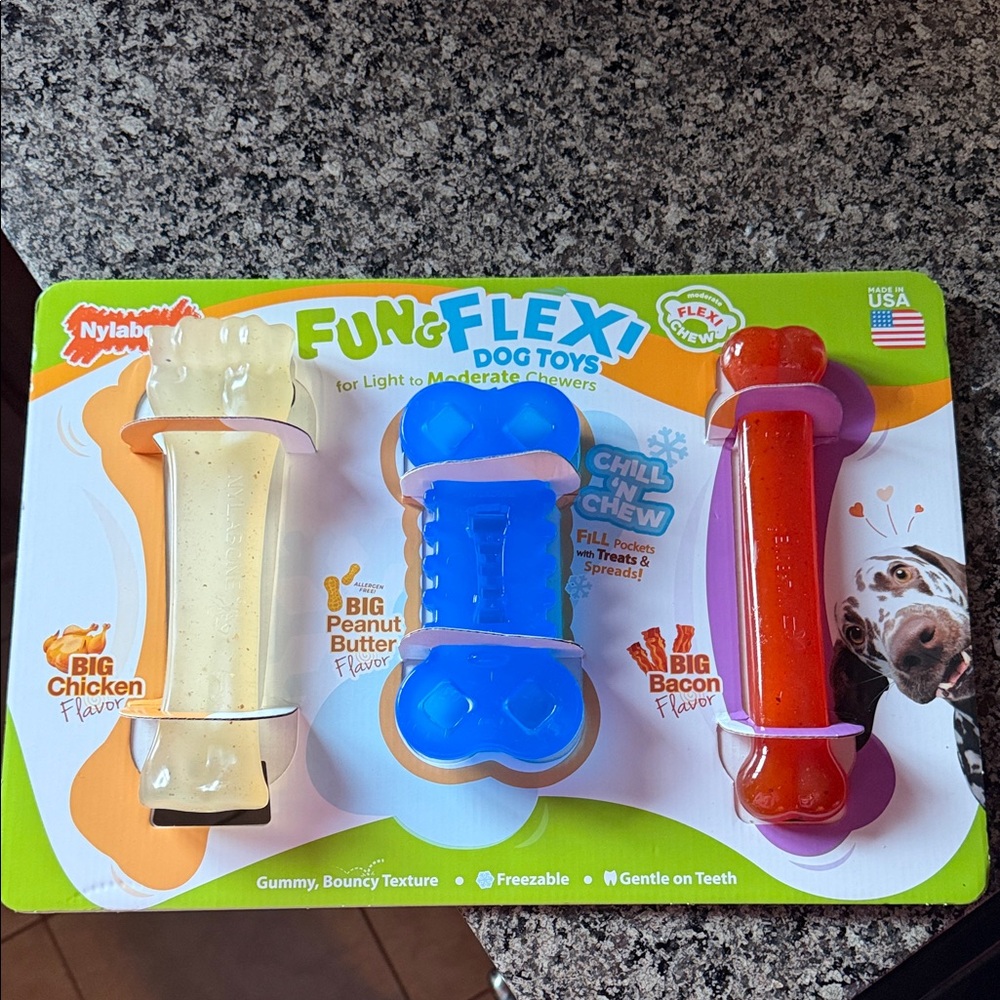 Fun & Flex Dog Toys - Blue, Red, Cream - Pack of 3